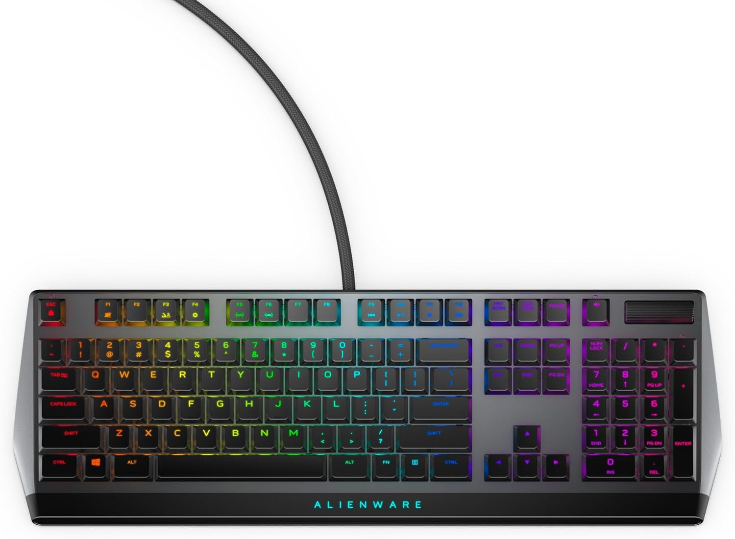 Low-Profile RGB Gaming Keyboard AW510K, Alienfx per Key RGB LED Color Backlighting, Media CONTROLS & USB Passthrough, Cherry MX Low Profile Red Switches | USB, Numeric Keypad, Adjustable Height, Media Hot Keys, Dark Side of the Moon, Gaming Ready, AW510K