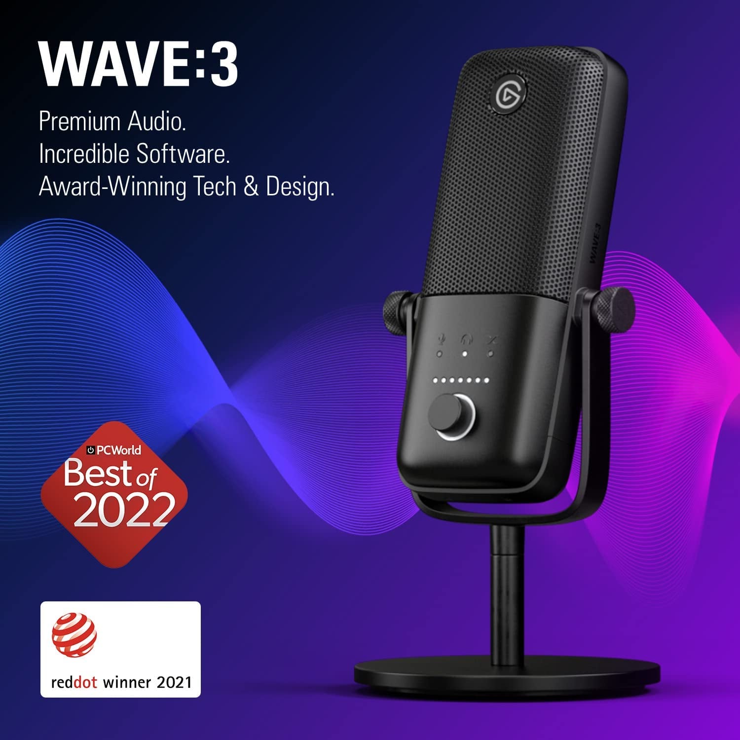 Wave:3 USB Condenser Microphone for Streaming | Cardioid Capsule, 24-Bit/96Khz Audio, Anti-Distortion Clipguard, Free Mixer Software, Plug and Play, for Mac and PC