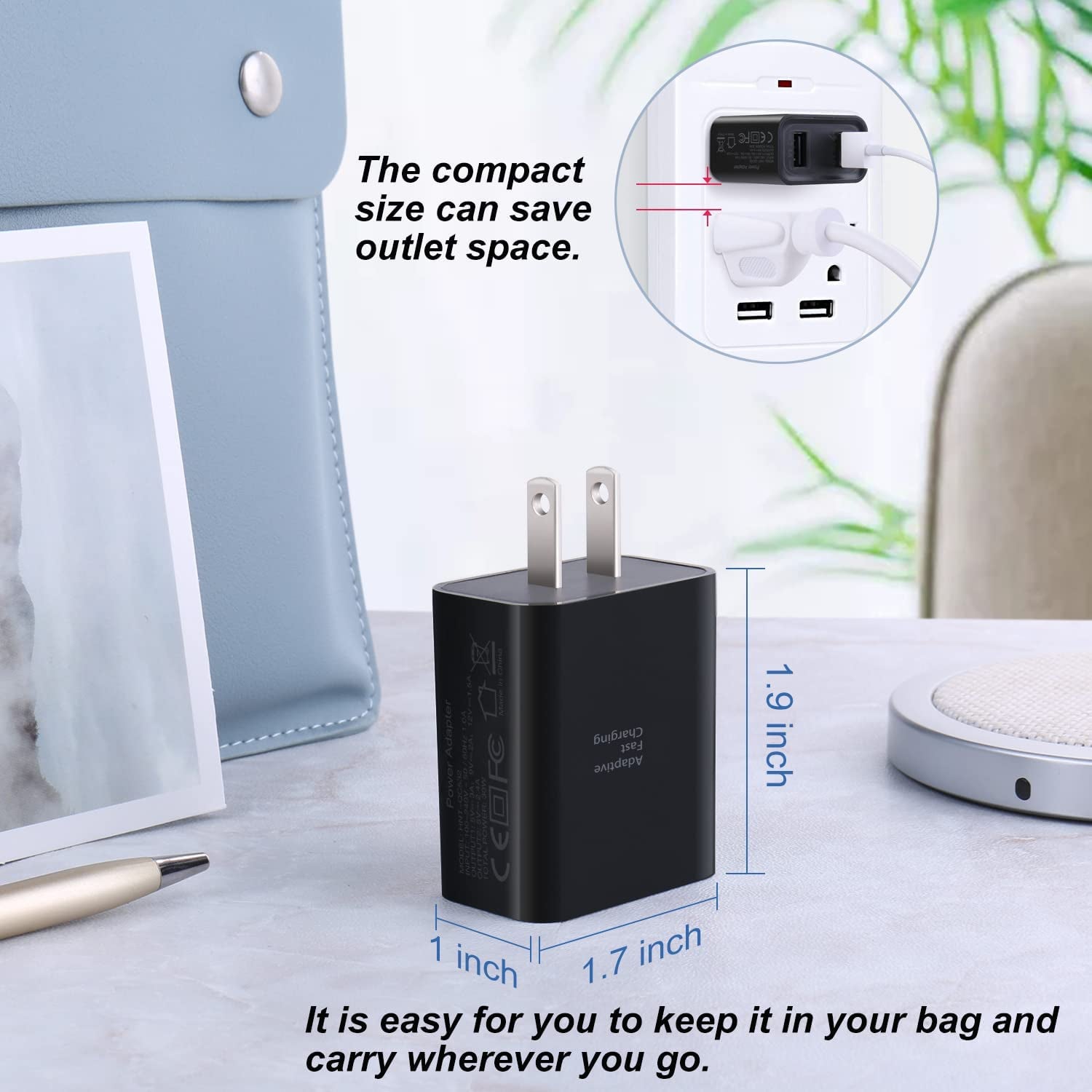 Quick Fast Charge 3.0 USB Wall Charger,  5 Pack 30W Dual USB Power Adapter (Fast Charge 3.0&5V 2.4A) Adaptive Fast Charging Block