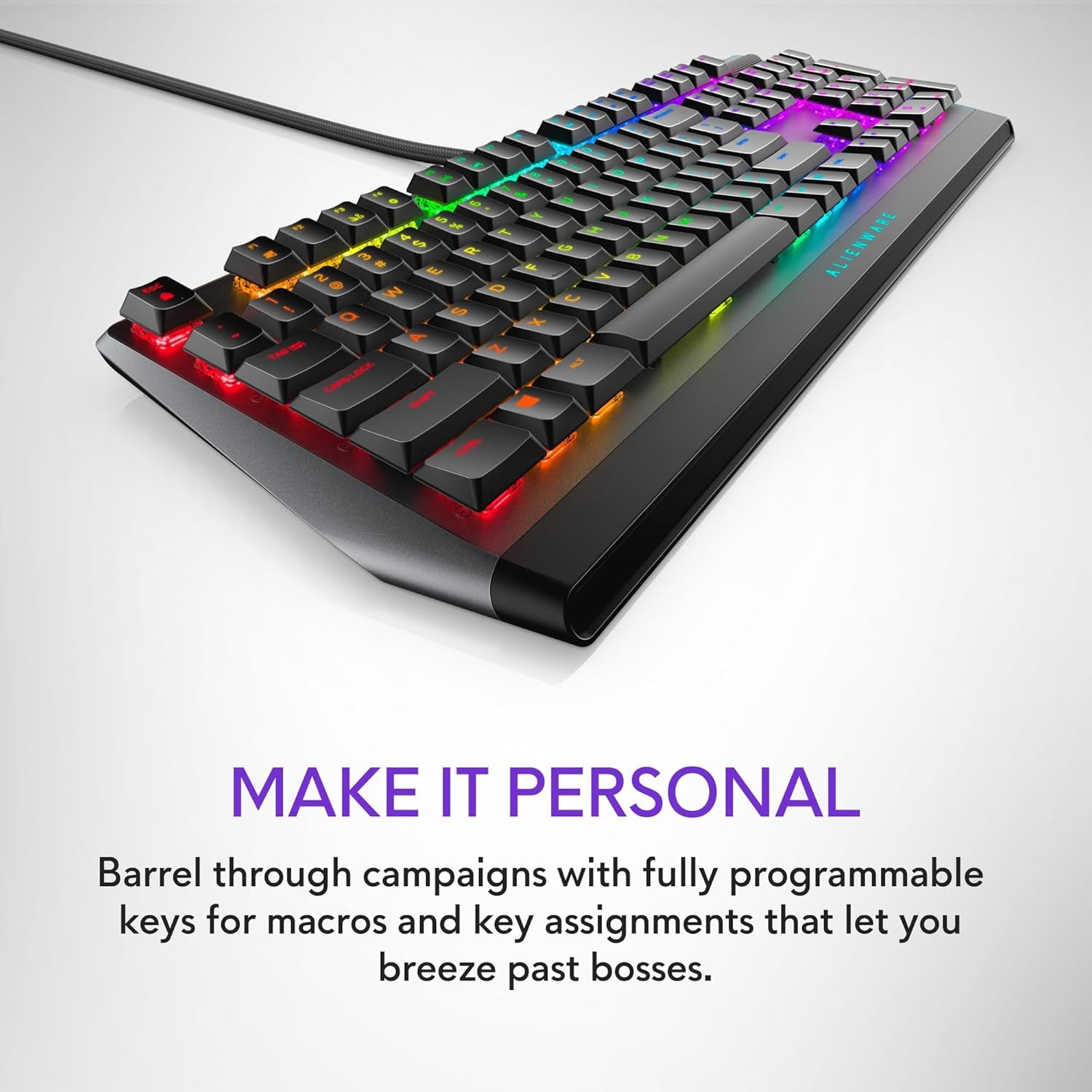 Low-Profile RGB Gaming Keyboard AW510K, Alienfx per Key RGB LED Color Backlighting, Media CONTROLS & USB Passthrough, Cherry MX Low Profile Red Switches | USB, Numeric Keypad, Adjustable Height, Media Hot Keys, Dark Side of the Moon, Gaming Ready, AW510K