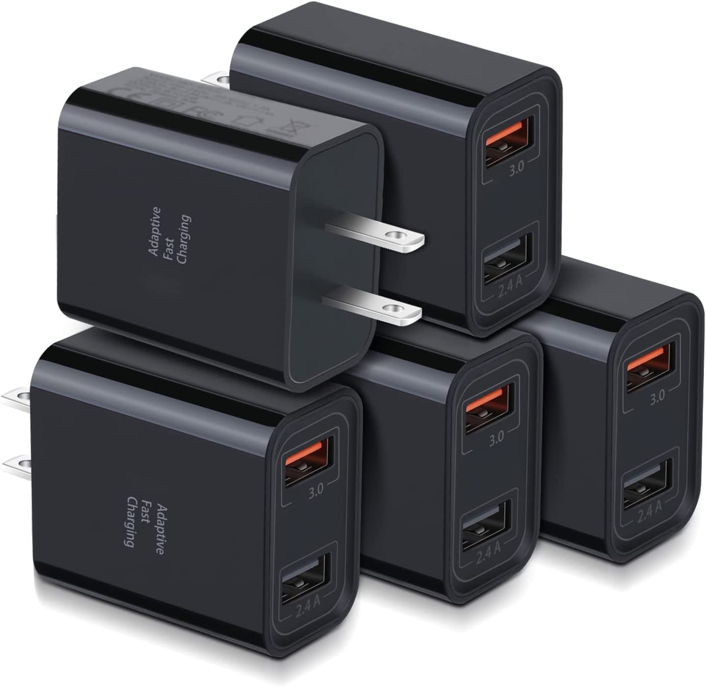 Quick Fast Charge 3.0 USB Wall Charger,  5 Pack 30W Dual USB Power Adapter (Fast Charge 3.0&5V 2.4A) Adaptive Fast Charging Block