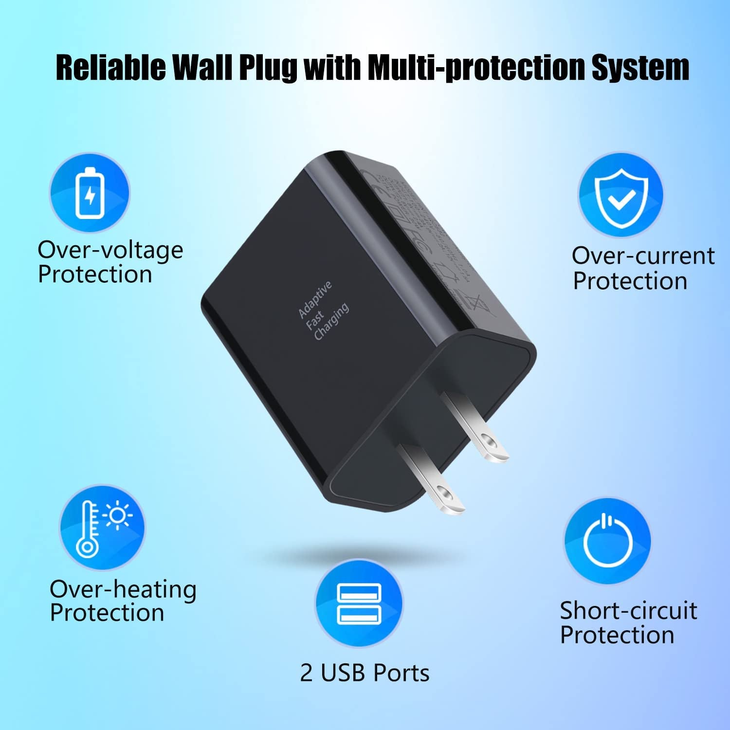 Quick Fast Charge 3.0 USB Wall Charger,  5 Pack 30W Dual USB Power Adapter (Fast Charge 3.0&5V 2.4A) Adaptive Fast Charging Block